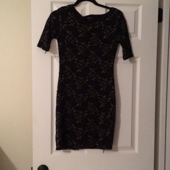 Forever 21 body con gold embroidered black dress - Picture 7 of 10